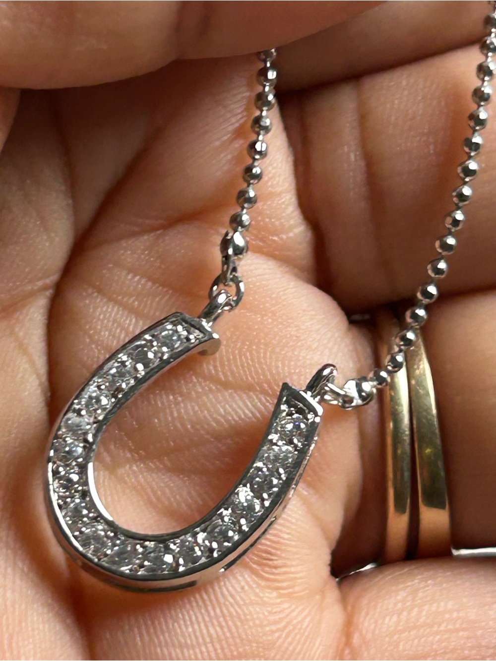 Silver Horseshoe Pendant Necklace with zirconia Accents